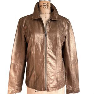 B Collection Vintage Bronze Metallic Leather Jacket Size L